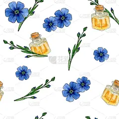 亚麻籽油和亚麻花的图案。