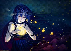 星星的泪 电脑绘画板 ps插画线描设计