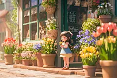 春季捧花女生人物模型