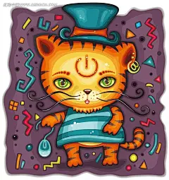 卡通拿着鼠标的小花猫插画|绘画|卡通|卡通人物|卡通人物图片|可爱|蓝色帽子|漫画人物|猫咪|人物素材|人物图片|矢量人物|手绘|鼠标
