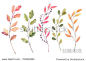 Hand drawn watercolor illustrations. Autumn Botanical clipart. Set of fall leaves, herbs and branches. Floral Design elements. Perfect for invitations, greeting cards, blogs, posters, prints