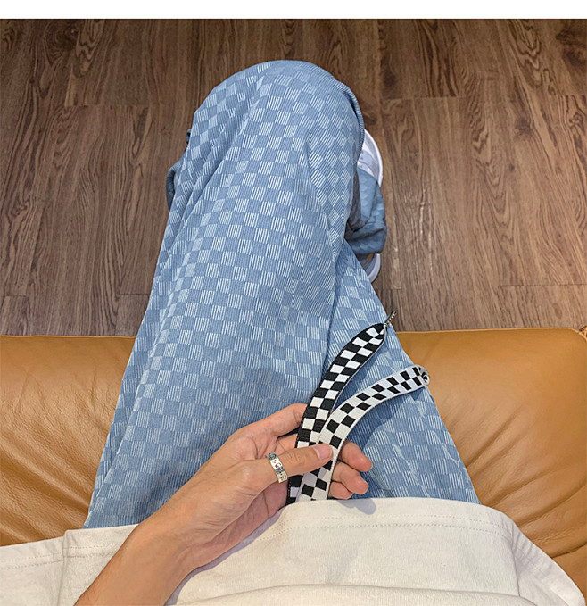 jazz设计感裤子ins高街潮牌棋盘格坠...