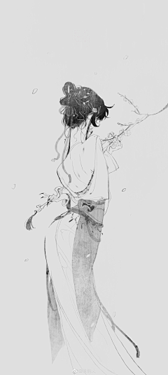岁暮未晚采集到插画-古风女（线稿）