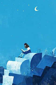 阅读的小孩绘画风格