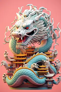 神话东方龙可爱青龙建筑模型