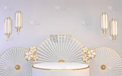 模拟台上的白色和金色的产品展示最小的几何设计。三维渲染