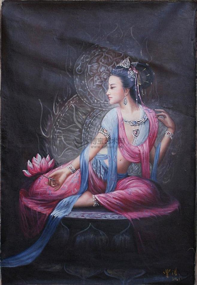 油画莲花仙子敦煌飞天