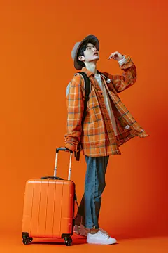 拖着行李箱去旅游