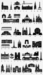 西方欧洲著名城市标志建筑剪影矢量素材