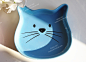 外贸陶瓷 whiskercity 蓝色猫脸造型猫碗 宠物碗 狗碗 微瑕特价
