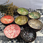 越南进口天然椰子壳碗 装饰碗镶贝壳鸡蛋壳手绘彩色装饰品糖果碗