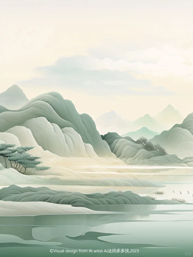 东方美学-国色粉绿|国风山水风景背景图-花瓣网