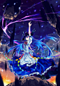 #东方project#
#比那名居天子#
1girl blue_hair dress food fruit hat hinanawi_tenshi light_trail long_hair peach rock solo sword sword_of_hisou touhou weapon