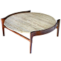 Bertha Schaefer, Travertine and Walnut Coffee Table for Singer 