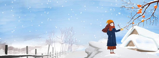 二十四节气之冬至女孩看雪景文艺背景背景图...