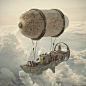 #飞船# #蒸汽朋克# FlyBoat, Arnaud Bellour : Inspired by the art of Ian Mcque, Michal Kus and Daniel Agdag