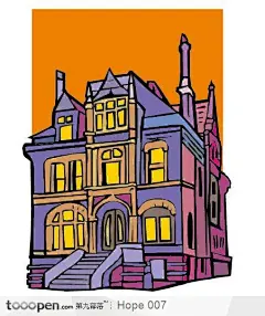 夜晚亮灯的高大楼房插画