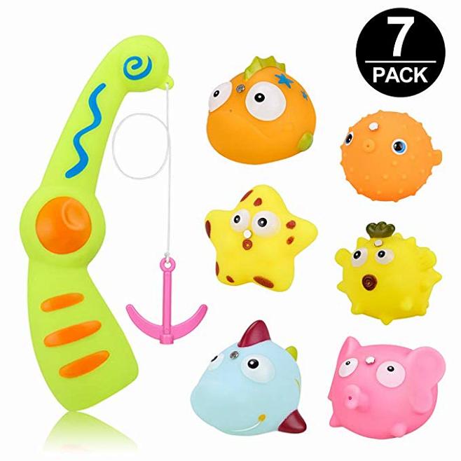 Komake Baby Fishing Bath Toy, Baby Bath Toys Kids Toddlers Fish Bath Toy  Set A Magnetic Fishing Rod, 6 Cartoon Squirt Animals Water Bath Toys A Mesh  Bag Storage（7 Pack）
