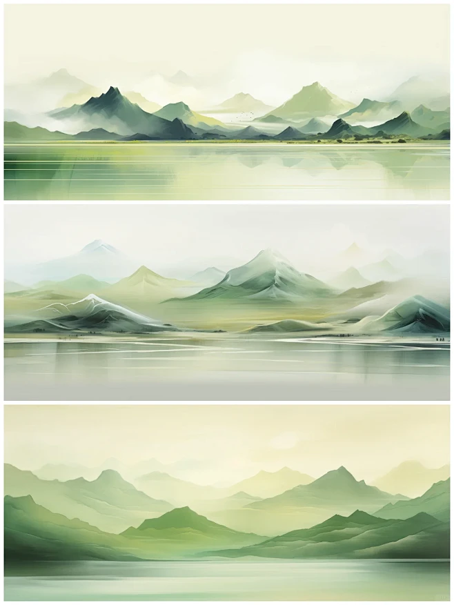 东方美学-极简青绿|新中式国风山水风景插画-花瓣网
