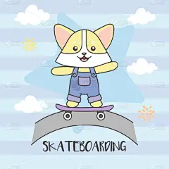 猫玩滑板。 道路云彩图解.