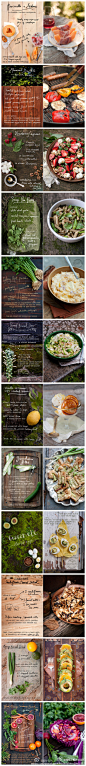 Erin Gleeson开设了一个叫 'The Forest Feast'的博客，她把美食照片作为背景图片，手写食谱于上。这些食谱的排版方式非常清新可人。