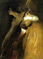 《A Ray of Sunlight》， John White Alexander，1898。约翰·怀特·亚历山大，美国画家。他以装饰性的肖像画和壁画闻名，师从弗兰克·杜韦内克和惠斯勒，这一点你可以从他处理光线和色彩的手法上看出来~