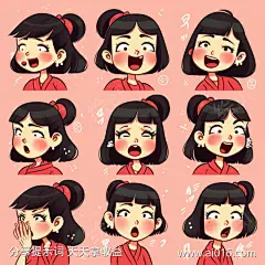 可爱表情包_提示词查看_Midjourneyai绘图工具关键词描述词咒语_573X573像素-中国女孩,刘海表情包,女孩表情包,表情包设计,可爱,表情包-提示词编号:2023071123019472-绘ai-www.ai016.com-素材库-sucai1.cn