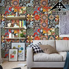 欧式浴室厨卫背景墙面仿古手绘彩色花片瓷砖防滑地板砖小花砖150