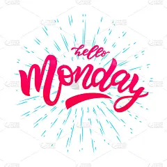 你好星期一手绘书法字母短语与射线。矢量插图。