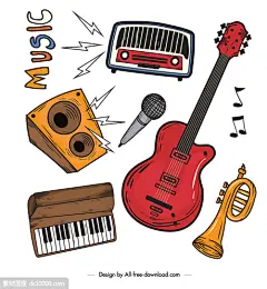 时尚潮流音乐演唱会吉他乐器创意插画海报AI矢量模板素材图