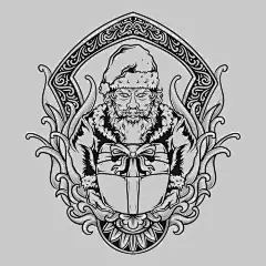 纹身和T恤设计 手绘插图 圣诞老人送礼物 雕刻装饰