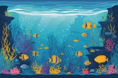小鱼海底鱼类海洋世界珊瑚海水海洋插画图片