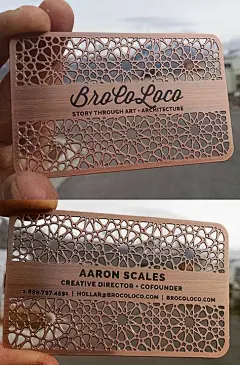 错综复杂的激光切割和蚀刻金属名片一个建筑师