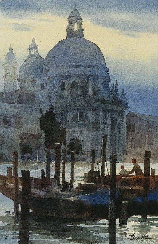 台湾著名画家简忠威水彩作品