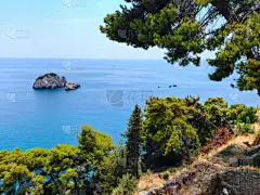 夏天,松树,海洋,背景,青绿色,海湾,宁格罗海洋公园,绿松石湾,夏季系列,爱琴海