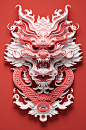 AI数字艺术中国风喜庆龙剪纸图案背景图