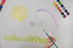 化妆刷,儿童,太阳,手,白皮书,绘画插图,贺卡,高视角,风景,园艺器具