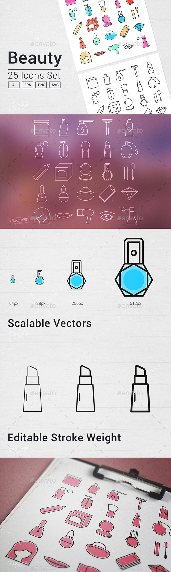 美丽的图标——对象集图标Beauty Icons Set - Objects Icons美丽、瓶子、刷、护理、收集、梳子、化妆品、膏,眼影,脸 ...