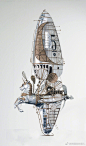 艺术家Jeroen van Kesteren纯手工打造的蒸汽朋克风格飞行器，造型优美细节惊人……而且，他用到的主要材料就是废弃纸板、铝箔和胶水……这手艺我简直给跪了