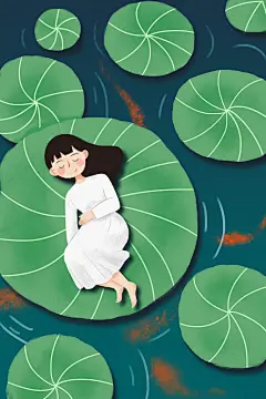 蓝绿清新高级感森林树木手绘插画