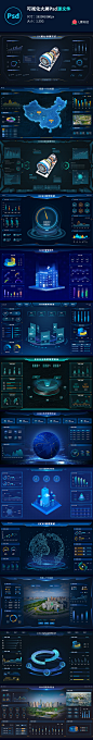 UI组件可视化数据大屏科技感PC端数据管理后台页面psd分层源文件