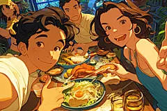 夏日聚会暑假漫画风插画