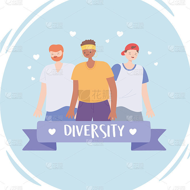 多元种族和多元文化的人，多元男女卡通人物