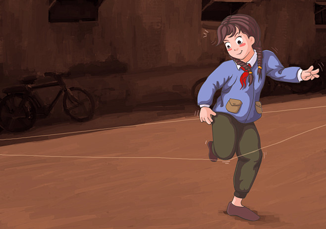 原创80后八零后元素插画漫画跳绳
