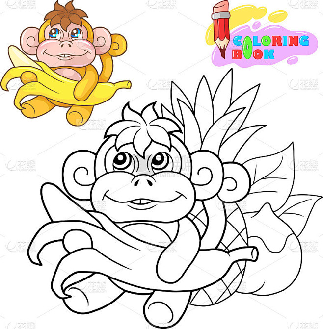 cute little monkey coloring book funny illustratio