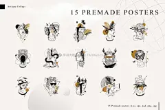 复古希腊英雄人物头像创意拼图画插画插图ai矢量设计素材包 Antique Collage. 15 Premade Posters插图4