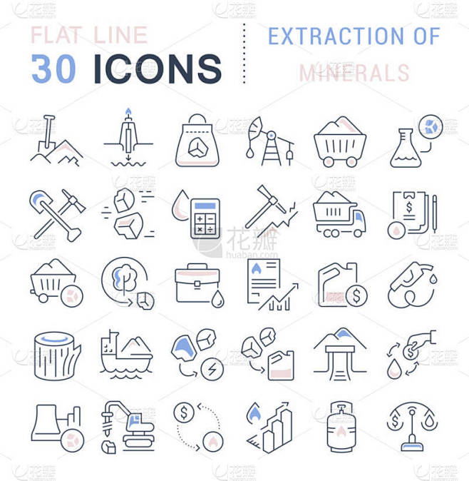 矿物提取的矢量线Icons