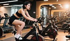 健身房骑动感单车健身的美女图片