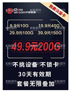 流量卡海报  - 源文件下载【酷图网】联通,流量卡,深色,4G,传单,海报,宣传,