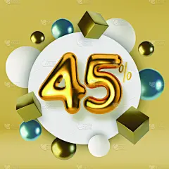 三维图形,数字,市场营销,黄金,抽象,几何形状,球体,促销,数字45,气球